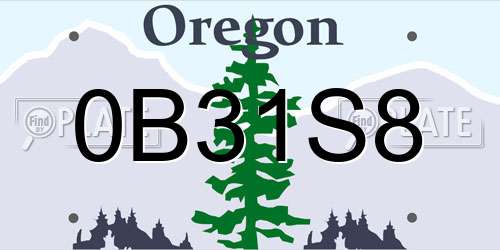 0B31S8 Oregon License Plate