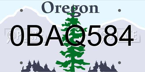 0BAQ584 Oregon License Plate