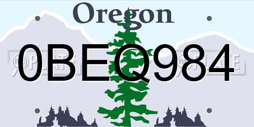 0BEQ984 Oregon License Plate