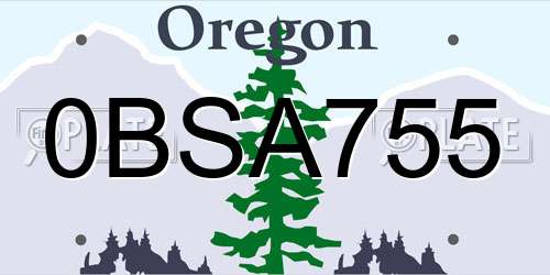 0BSA755 Oregon License Plate