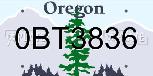 0BT3836 Oregon License Plate