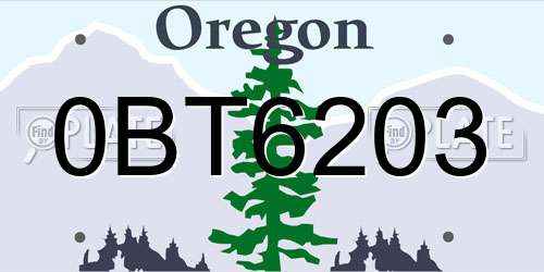 0BT6203 Oregon License Plate