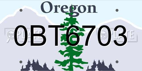 0BT6703 Oregon License Plate