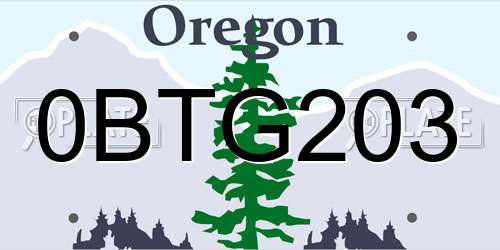 0BTG203 Oregon License Plate