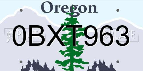 0BXT963 Oregon License Plate