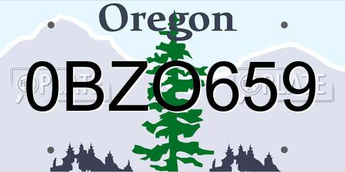 0BZO659 Oregon License Plate