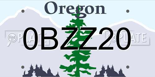 0BZZ20 Oregon License Plate