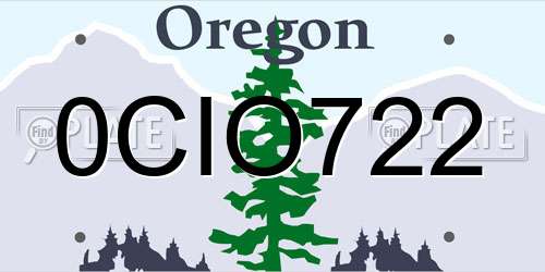 0CIO722 Oregon License Plate