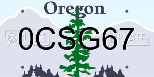 0CSG67 Oregon License Plate