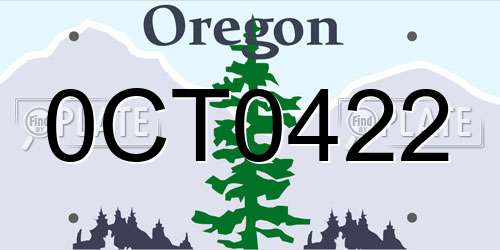 0CT0422 Oregon License Plate
