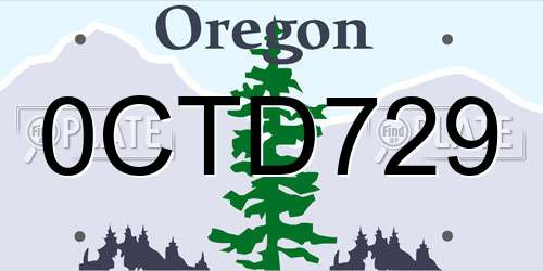 0CTD729 Oregon License Plate