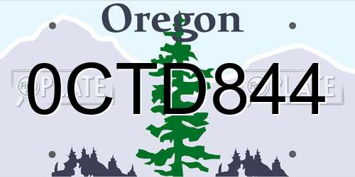 0CTD844 Oregon License Plate