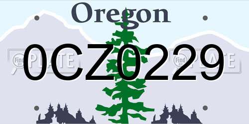 0CZ0229 Oregon License Plate