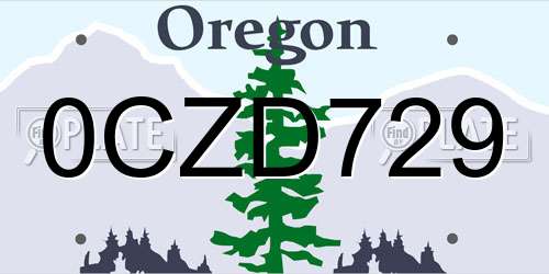 0CZD729 Oregon License Plate