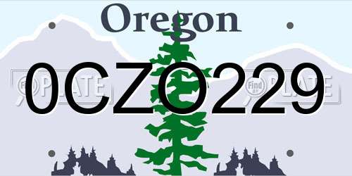 0CZO229 Oregon License Plate