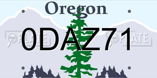0DAZ71 Oregon License Plate