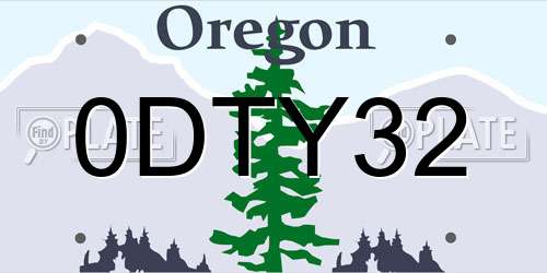 0DTY32 Oregon License Plate