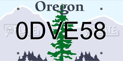 0DVE58 Oregon License Plate