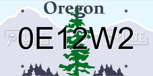 0E12W2 Oregon License Plate