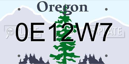 0E12W7 Oregon License Plate