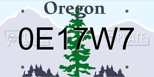 0E17W7 Oregon License Plate