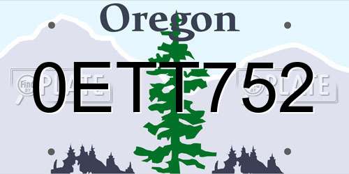 0ETT752 Oregon License Plate