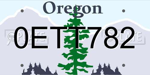 0ETT782 Oregon License Plate