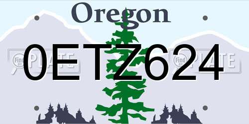 0ETZ624 Oregon License Plate