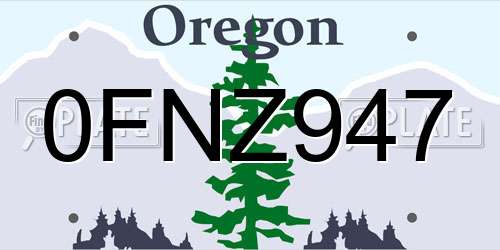 0FNZ947 Oregon License Plate