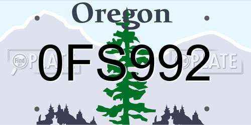 0FS992 Oregon License Plate
