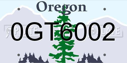 0GT6002 Oregon License Plate