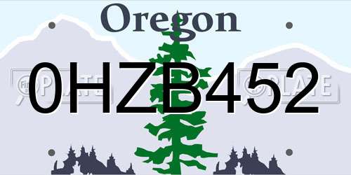 0HZB452 Oregon License Plate