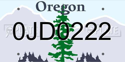 0JD0222 Oregon License Plate