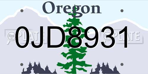 0JD8931 Oregon License Plate