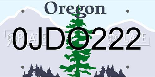 0JDO222 Oregon License Plate