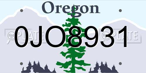 0JO8931 Oregon License Plate