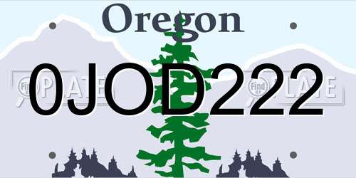 0JOD222 Oregon License Plate