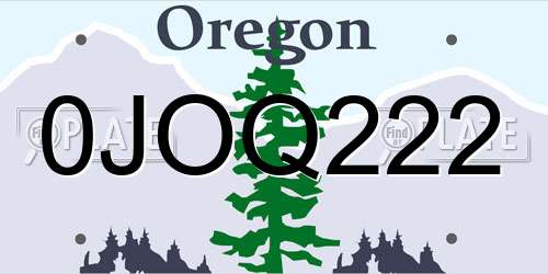 0JOQ222 Oregon License Plate