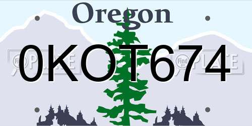 0KOT674 Oregon License Plate