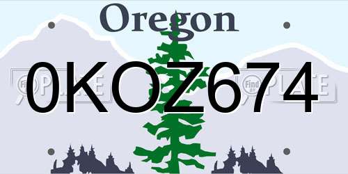 0KOZ674 Oregon License Plate