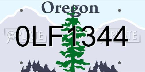 0LF1344 Oregon License Plate