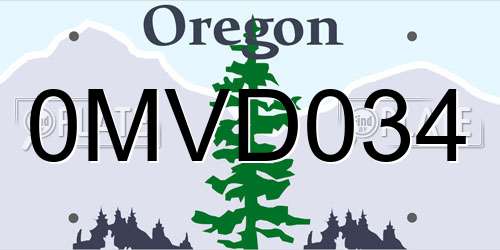 0MVD034 Oregon License Plate