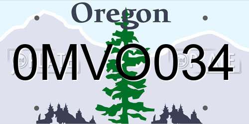 0MVO034 Oregon License Plate