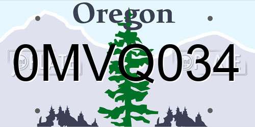 0MVQ034 Oregon License Plate