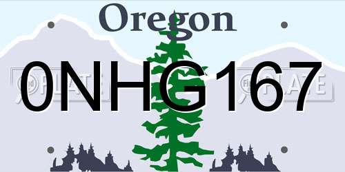 0NHG167 Oregon License Plate