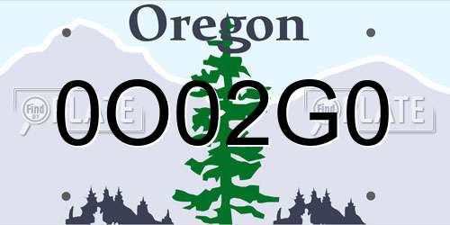 0O02G0 Oregon License Plate