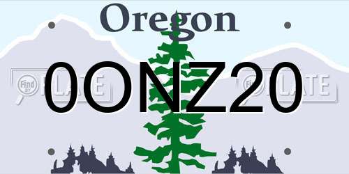 0ONZ20 Oregon License Plate
