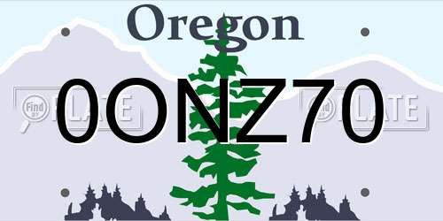 0ONZ70 Oregon License Plate