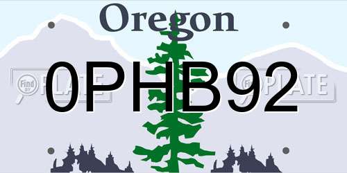 0PHB92 Oregon License Plate