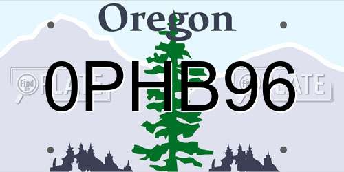 0PHB96 Oregon License Plate